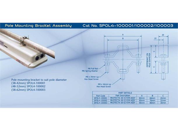 Chalmit Pole Mounting Bracket 38-42 diam For PRGE Protecta  (2 stk)